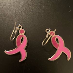 Pink ribbon earrings